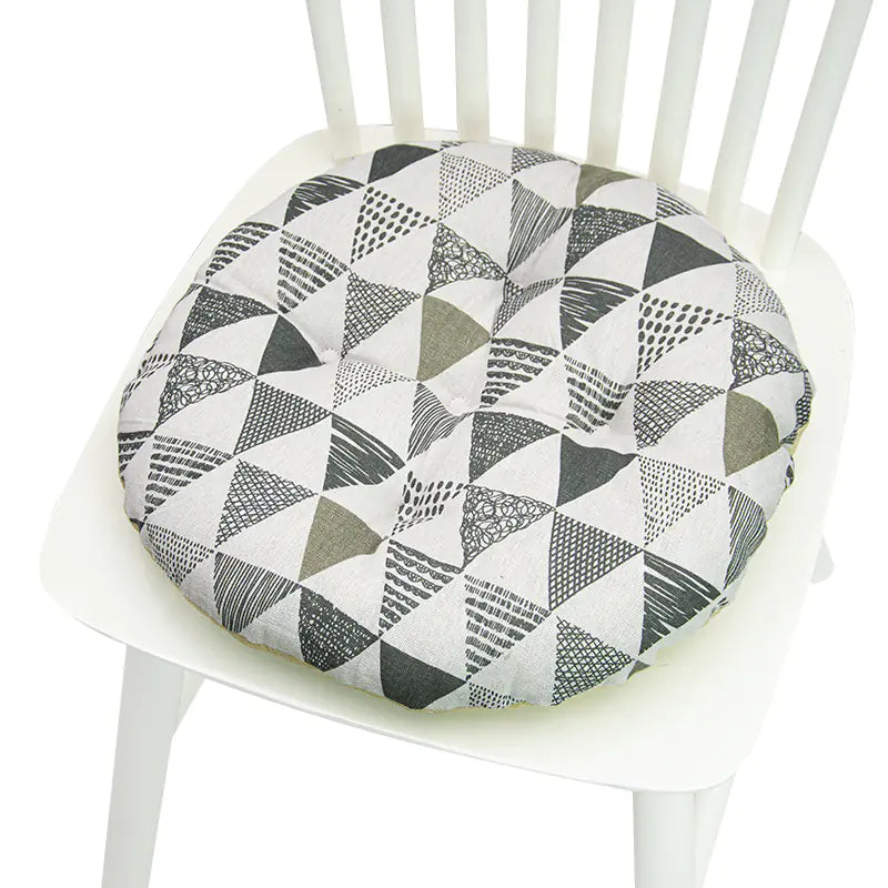 Round Chair Cushion for Bay Window - Printed Polyester Linen