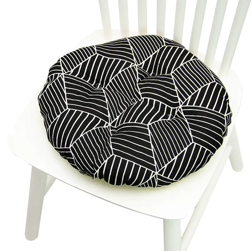 Round Chair Cushion for Bay Window - Printed Polyester Linen
